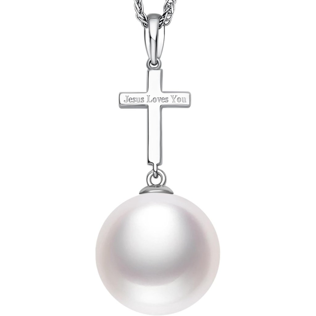 Cross Pearl Pendant Necklace, Gifts For Wife Jewelry For Women Anniversary Women